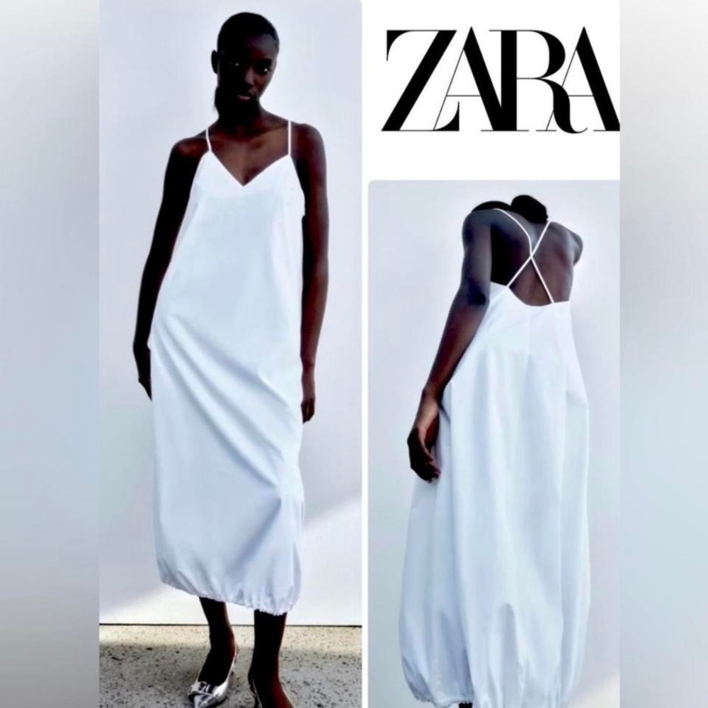 ZARA Poplin midi white dress with adjustable hem